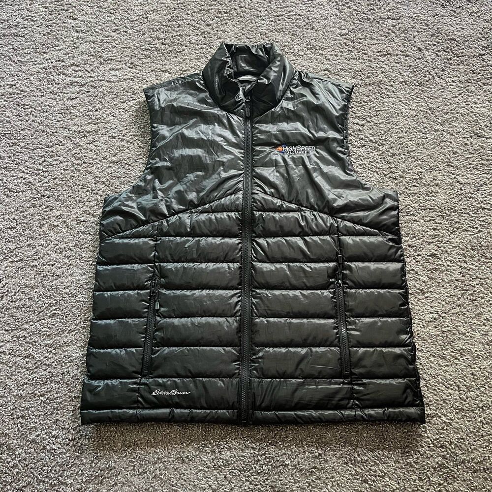 Eddie Bauer EB512 Quilted Puffer Vest Full Zip Black Mens Large Logo